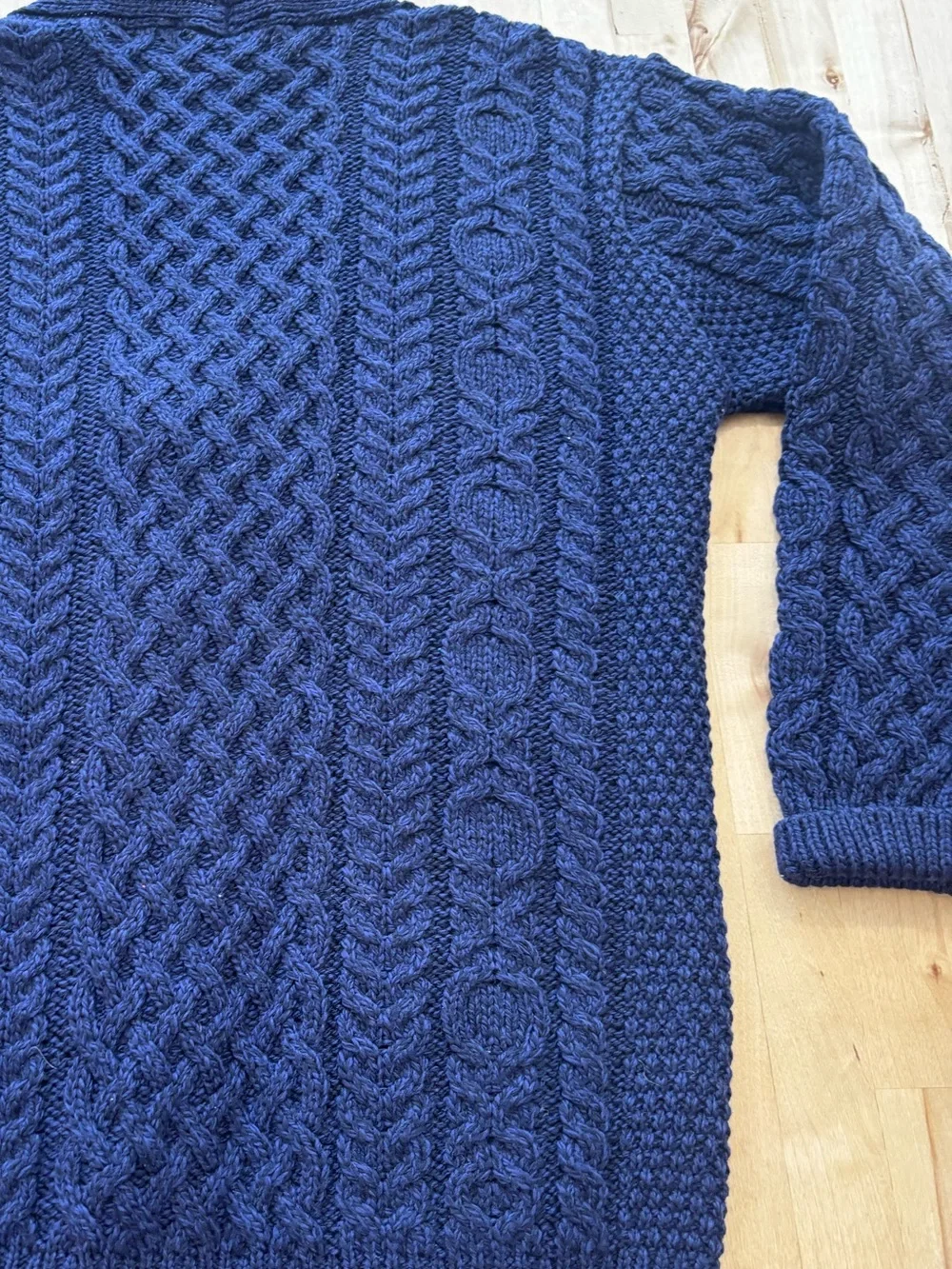 Aran Crafts Navy Cable-Knit Cardigan with Pockets